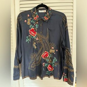 Johnny Was Embroidered Silk Blouse